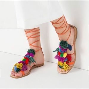 Zara pom pom strappy sandals